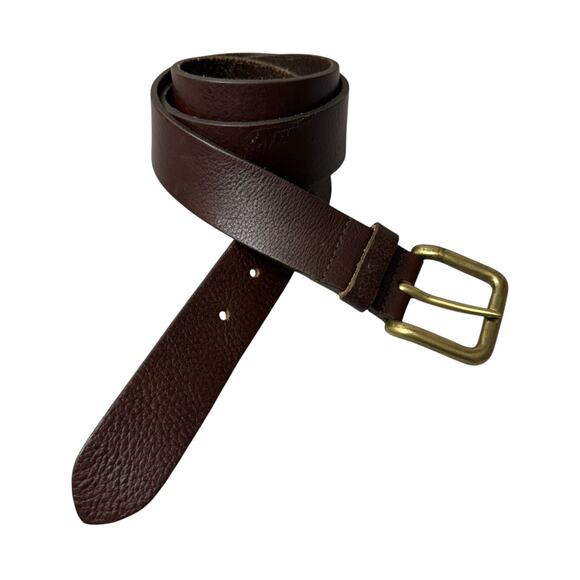 Eddie Bauer Leather Belt Mens 36? Brown Brass Classic Casual Preppy Pebbled - Picture 1 of 9